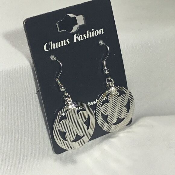 Textured Floral Dangle Earrings (UC3) - Picture 3 of 6